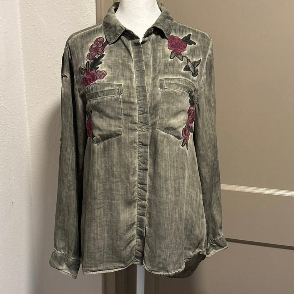 Standard Grace Size S Button Ip Blouse Top Shirt Embroidered Flowers Bird